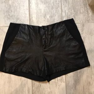 Raquel Allegra black leather paneled jersey short